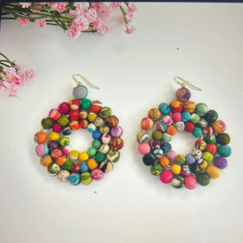 Concentric Kantha Earrings - Picture 1 of 2